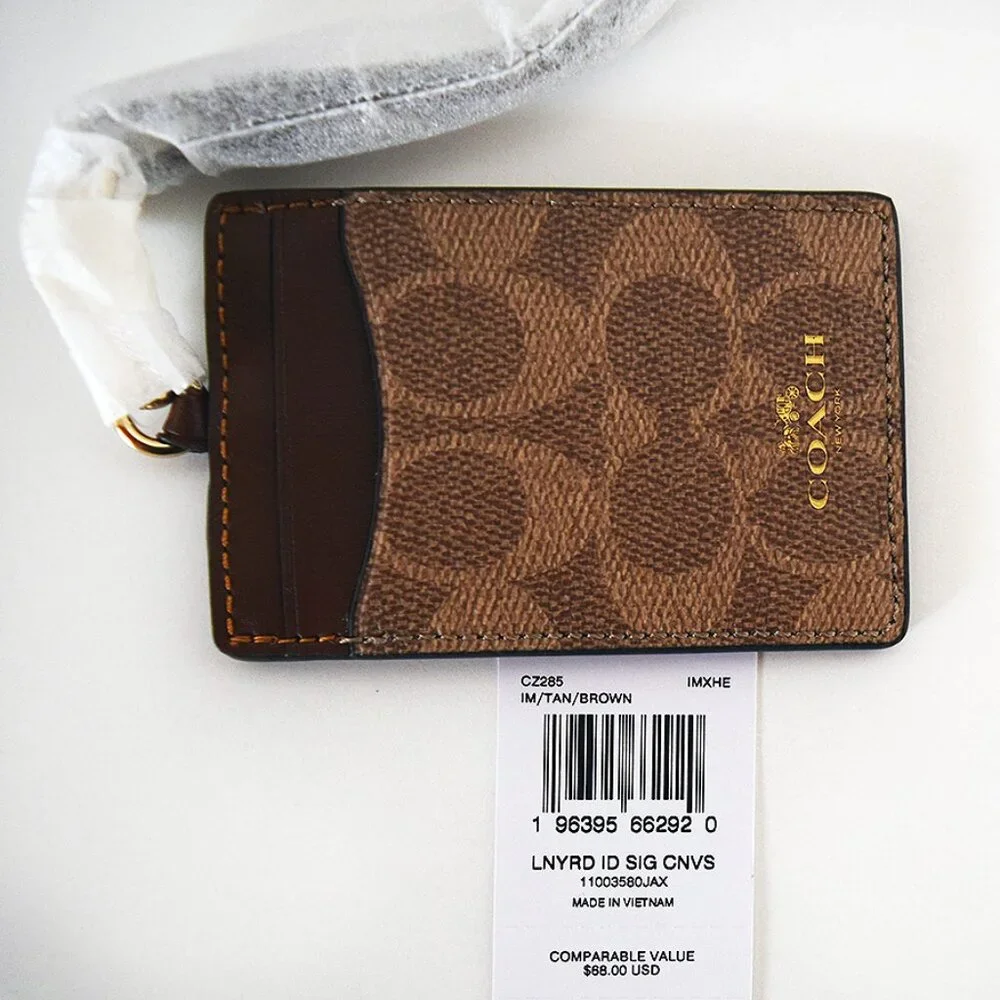 COACH ID Lanyard In Signature Canvas Tan Saddle